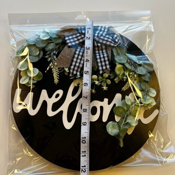 Welcome Wood sign Eucalyptus Farmhouse Wreath Rustic Buffalo Bow Front Porch. - Picture 9 of 9